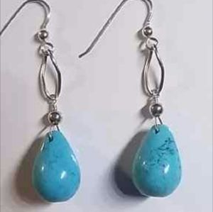 Turquoise Color Pear Drop Earrings  Sterling